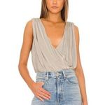 Free People  Beige Gold Oxide Shimmer Deep V-neck Draped Night Owl Bodysuit XS Photo 0