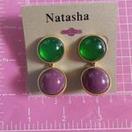 Natasha shinny green purple balls big beads drops gold tone earrings Photo 0