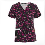 Betsey Johnson floral skull scrubs top sz XS medical pocket health Photo 0