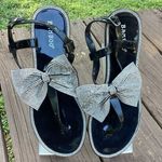 Bamboo  Rhinestone Bow Black Thong Ankle Strap Sandals, Sparkly Jewel Bling‎ Photo 0