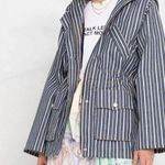 Ganni Blue White Mixed Stripe Pattern Zip Up Denim Jacket Size 38 Photo 0