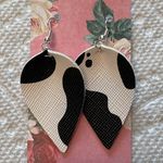 Handmade Cow Print Leaf Pinched Faux Leather Earrings New Photo 0