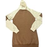 Brown & Cream Hooded Sweatshirt Waffle Knit Tunic Tan Size M Photo 4