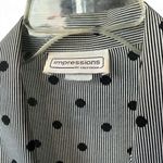 Impressions Vintage Black & White Polka Dot Stripe Blouse Short Sleeve with Shoulder Pads Photo 3