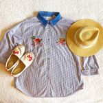 basic editions 90s Embroidered Farm Denim Collar Blue White Button-down Size L Photo 2