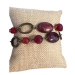 Premier Designs Vintage Caliente Bracelet Antique Gold Brass Tone Dark Red 7.25" Photo 0