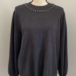 Liz Claiborne  Embellished Gray Sweater XL Petite Jewel Neck Preppy Mature Y2K‎ Photo 0
