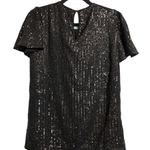 Michael Kors Michael Black Sequin Striped Short Sleeve Blouse Top Size S Photo 3