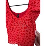 Motel Rocks MOTEL Red Heart Velvet Mesh Off Shoulder Ruffle Cap Sleeve Crop Top Size S Photo 1