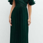 After Six  6883 Covertible Ruffle Strap Pleated Gown Metallic Evergreen S Photo 0