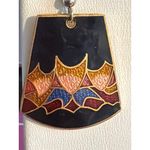 Vintage Cloisonne Dangle Earrings Geometric Gold Tone Hook 1.75" Estate 9.44g Photo 1