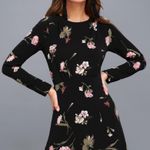 Lulus Dress Kiefer Black Floral Print Long Sleeve Mini Small Photo 0