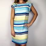 Tommy Hilfiger Blue Yellow White Stripe Work Office Party Shift Dress Small S Photo 1