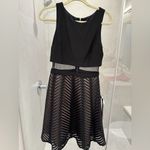 Betsy and Adam Betsey & Adam Black Tan Chevron Stripe Semi Sheer Waist Fit & Flare Dress Photo 2