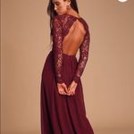 NWT “Awaken My Love” Burgundy Backless Long Sleeve Lace Maxi Dress Women Small Photo 1
