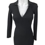 ZARA Black Rib Knit Long Sleeve Collar V-Neck Mini Bodycon Polo Sweater Dress S Photo 0