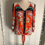 Fig & Flower Floral Lace Yoke Tie Front Boho Blouse Size L Orange Size L Photo 7