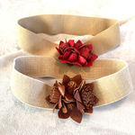 2 Tarnish Nordstrom Stretch Belt Brown Red Leather Rose Brass Buckle Womens S/M Photo 0