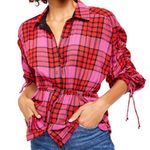 Free People  Pacific Dawn Plaid Shirt Pink Xsmall Photo 1