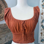 Billabong Terracotta Smocked Crop Top with tie front Photo 0