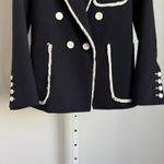 La Reve Navy Blue Blazer sz S Fringe Trim Double Breasted Elegant Women's Jacket Photo 3