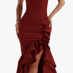 Amazon Burgundy Ruffled Satin Maxi Dress  Photo 0