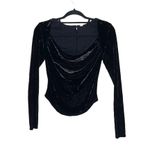 Revolve Black Velvet Cowl Neck Button Back Cropped Top Photo 1