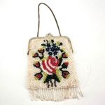Vintage Women's Floral Beaded Fringe Chain Strap Mini Purse Multicolor Photo 1