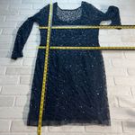 Papell Boutique Dress 16 Navy Blue Sequin Sheath Sheer Long Sleeve Cocktail Zip Photo 1