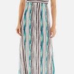 Worthington Dress Maxi Size 8 Teal Stripe Empire V-Neck Sleeveless Women Photo 2