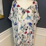 Seafolly Australia Women's White Floral Print Pom Fringe Swim Beach Coverup Photo 0