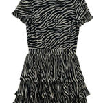 Michael Kors Zebra Print Midi Dress V-Neck Flutter Sleeve M Tired Ruffle Boho Photo 0