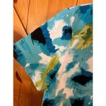 Fred David  Womens Short Sleeve V-Neck Button Up Shirt Blue Green Size XL (5334) Photo 1