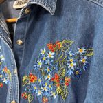 Vintage Lauren Brooks Boho Floral Embroidered Denim Button Down Top Size S Blue Photo 2