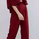 ASOS DESIGN Jumpsuit Burgundy Red Kimono Sleeve Peg Leg SZ 10 Holiday Xmas Party Photo 0