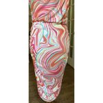 Love x Design One Shoulder Midi Dress XL Multicolor Marble Print Ruched Bodycon Photo 2