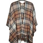 Universal Threads Universal Thread Womens OSFM Plaid Fringe Poncho Wrap Orange Brown Cream Boho Photo 1