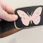 Vintage Belt Womens 31 Butterfly buckle Pink Cowgirl y2k 90s Western Rodeo Photo 0