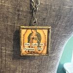 Boutique Our Lady Long Pendant Necklace Silver Tone Chain Humorous Religious Jewelry Gift Photo 1