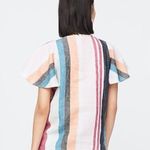 J.Crew 100% Linen Ruffle sleeve top mixed stripe Womens Size 2 Blouse Lightweight Photo 1