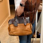 Dooney & Bourke Ostrich Exotic Leather Tan and Brown Satchel Top Handle Purse Photo 4