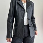 Vintage Leather Jacket Womens Small Button Front Goth Punk Minimalist Tanners NY Black Photo 0