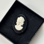 Vintage Black & White Cameo Brooch With Lady Silhouette Design In Gift Box Photo 0