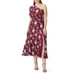 La Maison Talulah Cannes Burgundy Floral Print One Shoulder Midi Dress Size M Red Size M Photo 2