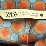 ZARA  Geometric Pattern Shirt Dress Womens SZ Medium Blue Red Orange Button *FLAW Photo 2
