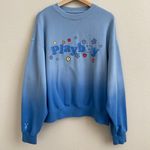 Playboy By PacSun Blue Ombre Camp Crew Neck Embroidered Cozy Pullover Sweatshirt Photo 4