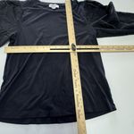 Evereve Shirt Womens XS Black Puff Sleeve Lace Contrast Knit Top Pullover Photo 6