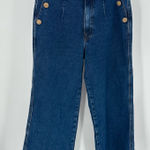 ZARA Jeans Womens USA 6 Wide Leg High Waist Crop Blue Denim Gold Accent Buttons Photo 0