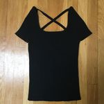 Reference Point Black Knit Criss Cross  Short Sleeve Sweater Photo 2