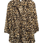 Charter Club  Brown/Black Cheetah‎ Button Up Chiffon Long Sleeve Blouse Size M Photo 0